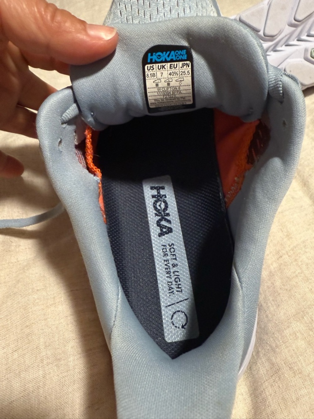 Hoka Women's Running Shoe in Light Blue with Coral Accent - Picture 5 of 6